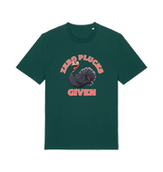 green funny animal t-shirt with the graphic of a turley and the slogan 'zero plucks given'