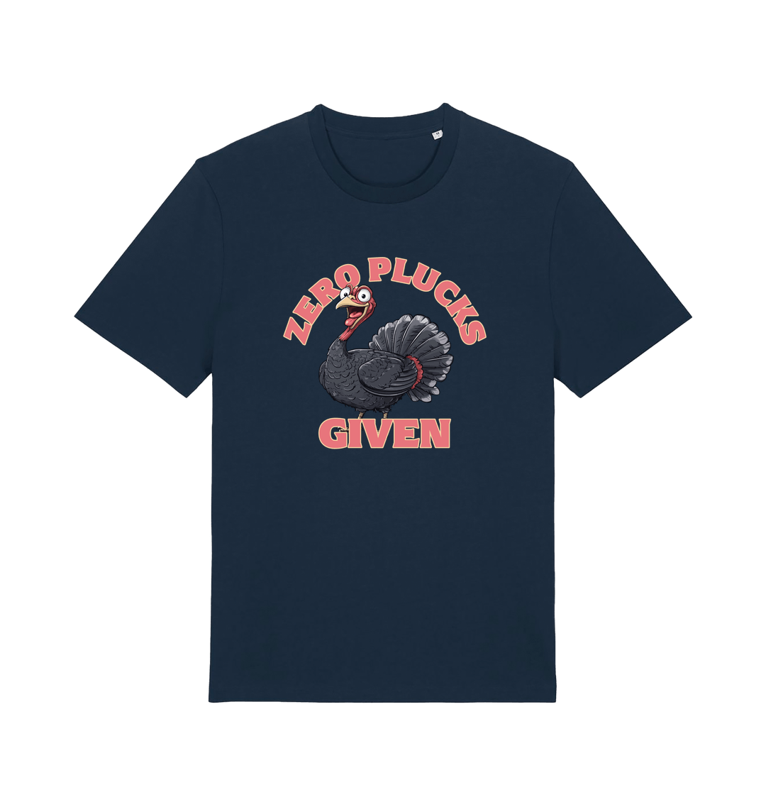 navy funny animal t-shirt with the graphic of a turley and the slogan 'zero plucks given'