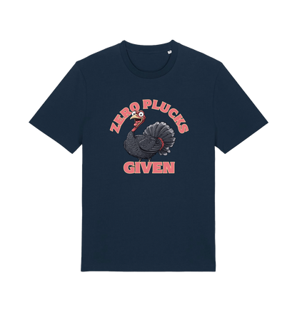 navy funny animal t-shirt with the graphic of a turley and the slogan 'zero plucks given'