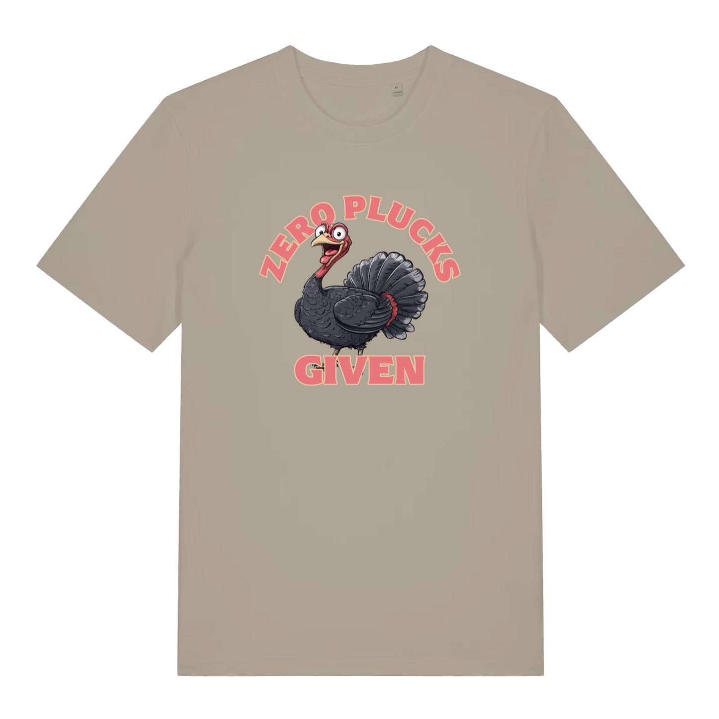 stone funny animal t-shirt with the graphic of a turkey and the slogan 'zero plucks given'