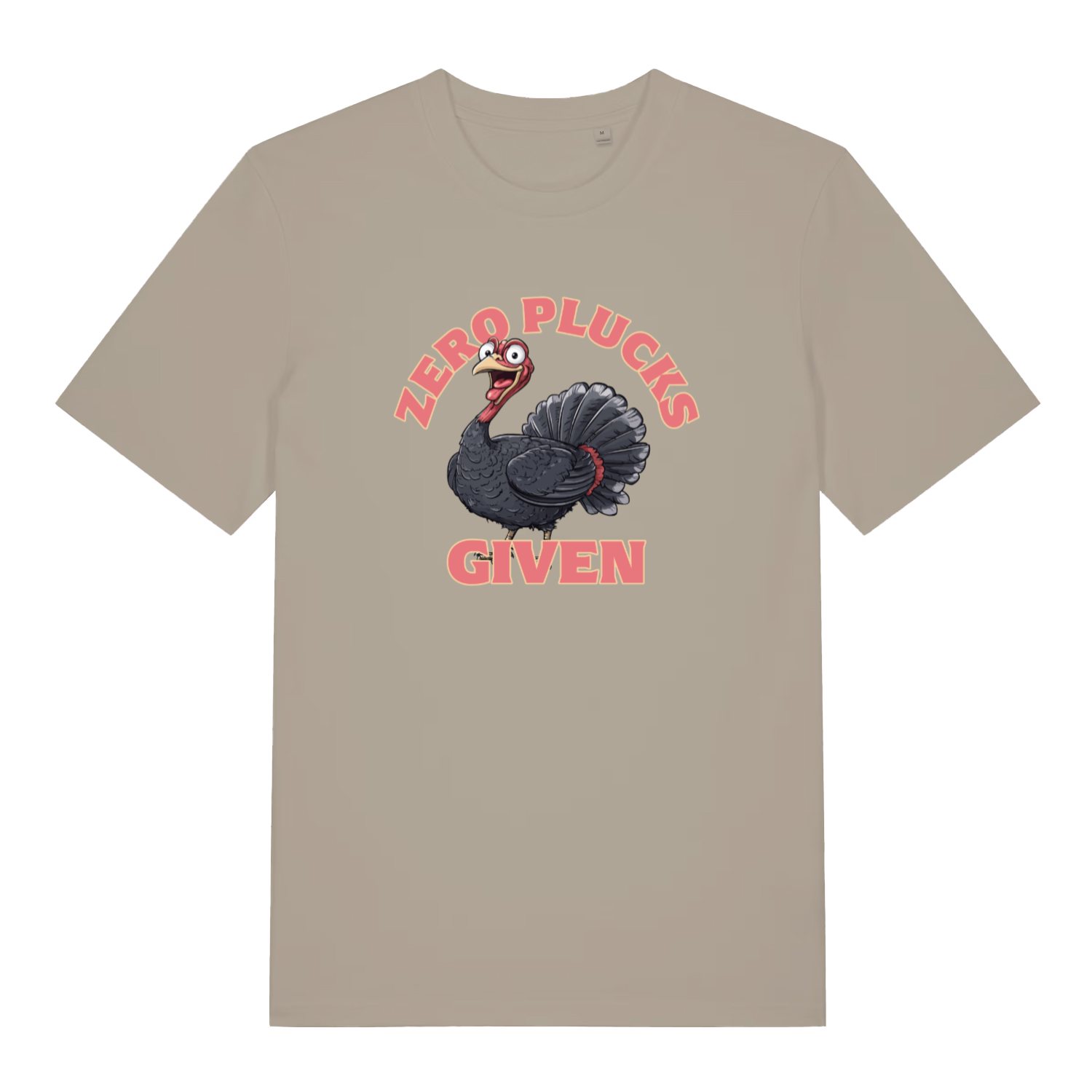 stone funny animal t-shirt with the graphic of a turkey and the slogan 'zero plucks given'