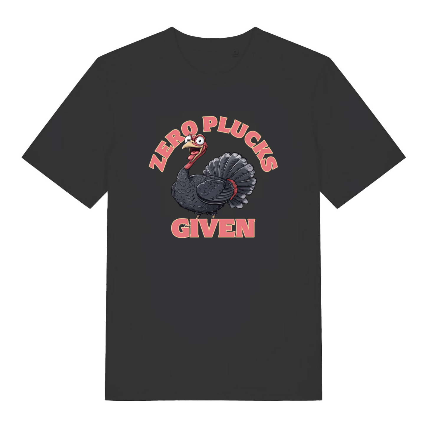 black women's funny animal t-shirt with the graphic of a turkey and the slogan 'zero plucks given'