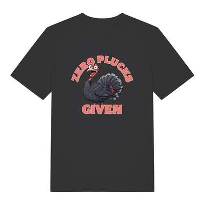 black women's funny animal t-shirt with the graphic of a turkey and the slogan 'zero plucks given'