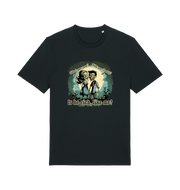 black music t-shirt with two zombies holding hands and the slogan 'is he rich like me'