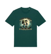 green music t-shirt with two zombies holding hands and the slogan 'is he rich like me'